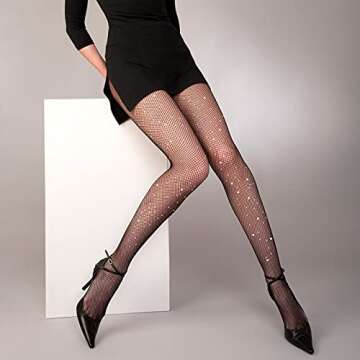 Geyoga 3 Pairs Sparkly Fishnets Stockings for Women Rhinestone Fishnets Stockings Glitter Tights One Size Fit All(Black)