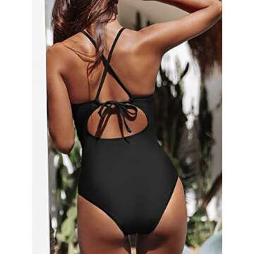 CUPSHE Women's One Piece Swimsuit Tummy Control Cutout High Neck Bathing Suit, M Black