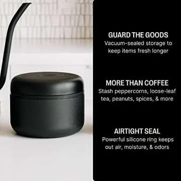 Fellow Atmos Vacuum Coffee Canister & Food Storage Container - 0.4 Liter Canister holds up to 6 oz of Coffee Beans - Airtight Food Storage Containers - Coffee Containers - 0.4 Liter - Matte Black