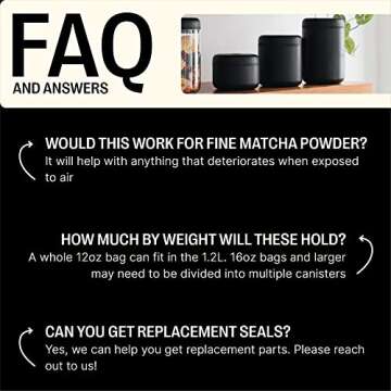 Fellow Atmos Vacuum Coffee Canister & Food Storage Container - 0.4 Liter Canister holds up to 6 oz of Coffee Beans - Airtight Food Storage Containers - Coffee Containers - 0.4 Liter - Matte Black