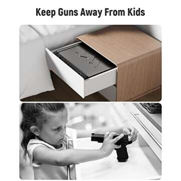 HOLEWOR Gun Safe, Biometric Safes for Pistols with LCD Display of Time Battery, Fingerprint Quick Access Handgun Safe Pistol Bedside, Nightstand, Car, 2 Capacity