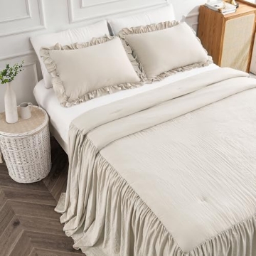 Bonlino Home Vintage Ruffle Bedspread Set for King Size