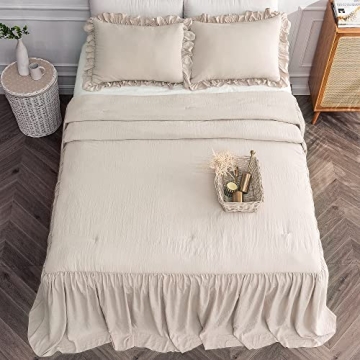 Bonlino Home Vintage Ruffle Bedspread Set for King Size