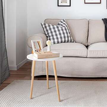 Haton Side Table, Round White Modern Home Decor Coffee Tea End Table for Living Room, Bedroom and Balcony, Easy Assembly (16.5 × 20.5 inches)