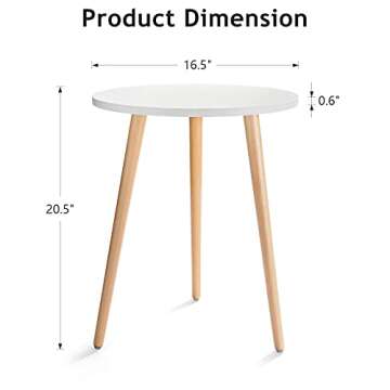 Haton Side Table, Round White Modern Home Decor Coffee Tea End Table for Living Room, Bedroom and Balcony, Easy Assembly (16.5 × 20.5 inches)