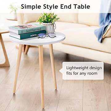 Haton Side Table, Round White Modern Home Decor Coffee Tea End Table for Living Room, Bedroom and Balcony, Easy Assembly (16.5 × 20.5 inches)