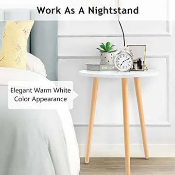 Haton Side Table, Round White Modern Home Decor Coffee Tea End Table for Living Room, Bedroom and Balcony, Easy Assembly (16.5 × 20.5 inches)