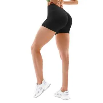 Vertvie Women's Workout Gym Shorts Booty V Cross Spandex Yoga Biker Shorts Scrunch Butt High Waisted Athletic Leggings (Black,Large)