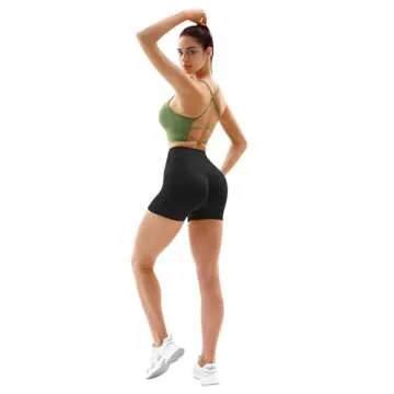 Vertvie Women's Workout Gym Shorts Booty V Cross Spandex Yoga Biker Shorts Scrunch Butt High Waisted Athletic Leggings (Black,Large)