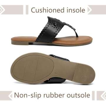 katliu Women's Flat Sandals Flip Flop Sandals Dressy Thong Sandals Black