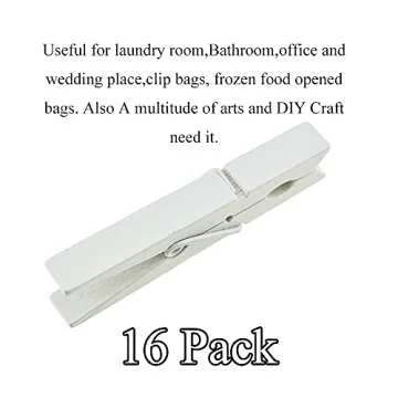 Durable HAHIYO White Wooden Clothespins for Laundry & Crafts