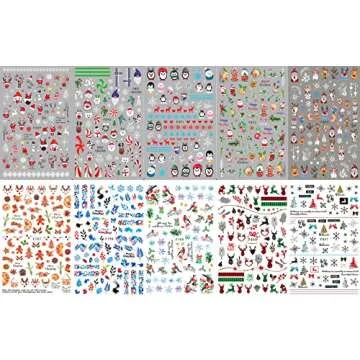 10 Sheets Christmas Nail Art Stickers Decals Self-Adhesive Pegatinas Uñas Navidad Snowflake Snowman...