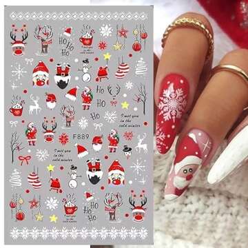 10 Sheets Christmas Nail Art Stickers Decals Self-Adhesive Pegatinas Uñas Navidad Snowflake Snowman Nail Supplies Holiday Nail Art Design Decoration Accessories