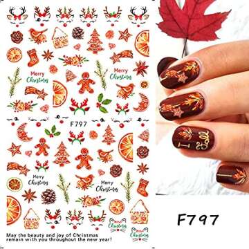 10 Sheets Christmas Nail Art Stickers Decals Self-Adhesive Pegatinas Uñas Navidad Snowflake Snowman Nail Supplies Holiday Nail Art Design Decoration Accessories