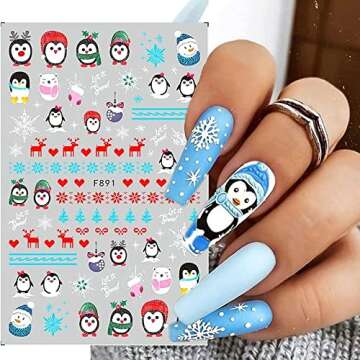 10 Sheets Christmas Nail Art Stickers Decals Self-Adhesive Pegatinas Uñas Navidad Snowflake Snowman Nail Supplies Holiday Nail Art Design Decoration Accessories