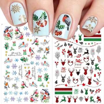 10 Sheets Christmas Nail Art Stickers Decals Self-Adhesive Pegatinas Uñas Navidad Snowflake Snowman Nail Supplies Holiday Nail Art Design Decoration Accessories