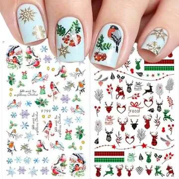 10 Sheets Christmas Nail Art Stickers Decals Self-Adhesive Pegatinas Uñas Navidad Snowflake Snowman Nail Supplies Holiday Nail Art Design Decoration Accessories