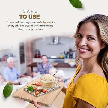 Vintage Glass Coffee Mugs - 14 Oz Embossed Tea Cups with One Stirring Spoon and Plate, Perfect for Cappuccino, Latte, Cereal, Yogurt, Beverage Hot/Cold (Golden Lip) - Includes 1 cup, 1 spoon, 1 plate