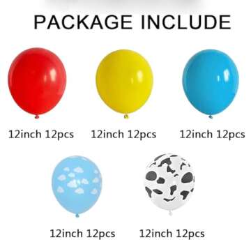 60Pcs 12inch Toy Inspired Story Balloons Kit Cow Pattern Cloud Yellow Red Blue Green Latex Balloons ...