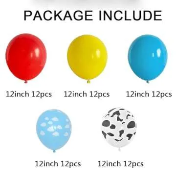 60Pcs 12inch Toy Inspired Story Balloons Kit Cow Pattern Cloud Yellow Red Blue Green Latex Balloons ...
