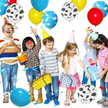 60Pcs 12inch Toy Inspired Story Balloons Kit Cow Pattern Cloud Yellow Red Blue Green Latex Balloons for Kids Toy Inspired Story Theme Birthday Party Supplies Decorations