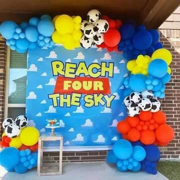 60Pcs 12inch Toy Inspired Story Balloons Kit Cow Pattern Cloud Yellow Red Blue Green Latex Balloons for Kids Toy Inspired Story Theme Birthday Party Supplies Decorations