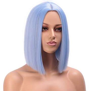Vigorous Light Blue Wig Synthetic Straight Wig Shoulder Length Short Bob Wigs Middle Part Wig Colorful Wigs for Women Daily Party Use