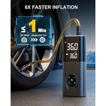 Tire Inflator Portable Air Compressor, CKWUE 180PSI Cordless Air Compressor, 6X Faster Air Pump with Digital Pressure Gauge, Tire Pump with Dual Mode Inflation for Car, Motorcycle, Bicycle and Ball