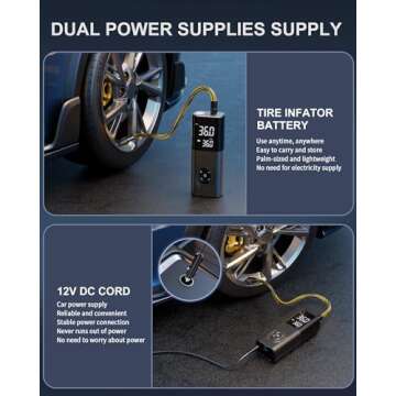 Tire Inflator Portable Air Compressor, CKWUE 180PSI Cordless Air Compressor, 6X Faster Air Pump with Digital Pressure Gauge, Tire Pump with Dual Mode Inflation for Car, Motorcycle, Bicycle and Ball