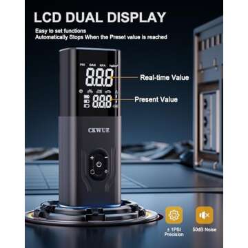 Tire Inflator Portable Air Compressor, CKWUE 180PSI Cordless Air Compressor, 6X Faster Air Pump with Digital Pressure Gauge, Tire Pump with Dual Mode Inflation for Car, Motorcycle, Bicycle and Ball