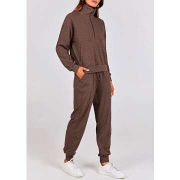 PRETTYGARDEN Womens 2 Piece Sweatsuits Set Long Sleeve Half Zip Pullover Sweatshirt Joggers Sweatpants Fall Outfits Tracksuit (Coffee,X-Large)