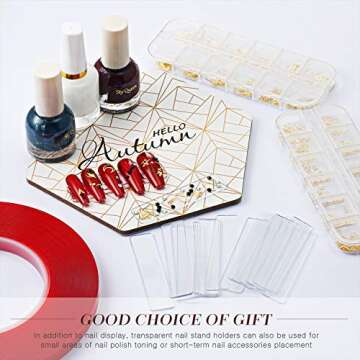 100 Pieces Nail Design Tips Display Stand Holder with 10 M Double Sided Tape Nail Design Practice Holder and Removable Mounting Tape for Home Wall office Decor