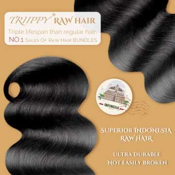 TRIIPPY Raw Human Hair Bundles,Triple Lifespan Than Regular Virgin Hair No.1 Sales Of Raw Hair Bundles, 16 18 20 Inches Cambodian Raw Body Wave 3 Bundles, Keep Soft and Silky After Multiple Washes