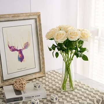 IUKnot Artificial Rose 10pcs Open Flower Bouquet Faux Rose Stems for Wedding Arrangement, Bridal Bou...