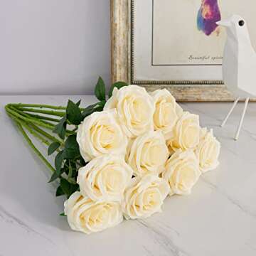 IUKnot 10pcs Faux Rose Bouquet for Weddings and More