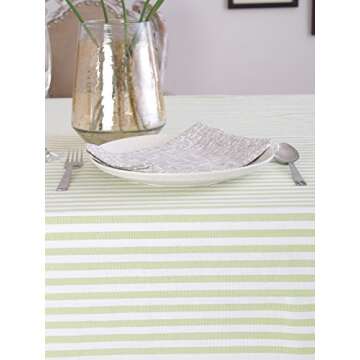 Cotton Rectangular Table Cloth (60 x 120 Inches), Green & White Stripe - Perfect For Spring, Summer, Holidays - Christmas And For Everyday Use