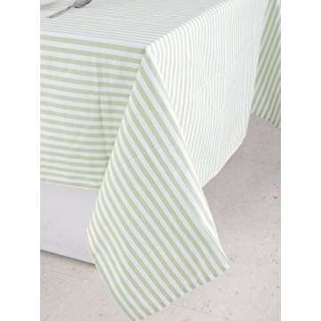 Cotton Rectangular Table Cloth (60 x 120 Inches), Green & White Stripe - Perfect For Spring, Summer, Holidays - Christmas And For Everyday Use