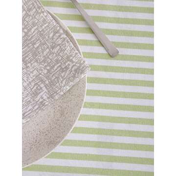 Cotton Rectangular Table Cloth (60 x 120 Inches), Green & White Stripe - Perfect For Spring, Summer, Holidays - Christmas And For Everyday Use