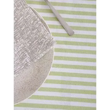 Cotton Rectangular Table Cloth (60 x 120 Inches), Green & White Stripe - Perfect For Spring, Summer, Holidays - Christmas And For Everyday Use