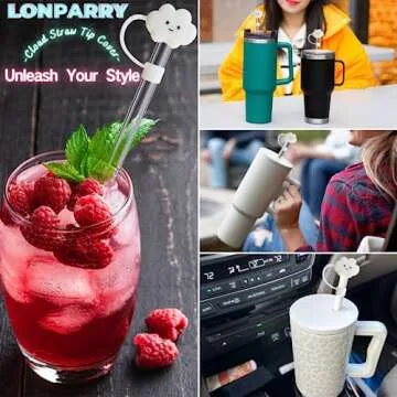 4Pcs Straw Cover Cap for Stanley 40oz Cup, Reusable Cloud Shape Straw Toppers, Food Grade Drinking Straw Tips, Silicone Straw Plugs, Anti-Dust Straw Cap for 0.4 Inch/10 MM Diameter, White