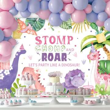 LIGHTINHOME Dinosaur Backdrop – 7Wx5H Cartoon Jungle Fabric for Baby Shower