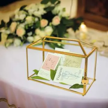 YIMORENCE V Gold Wedding Glass Card Box – 12.6 inch Large Wedding Card Holder Handmade Gold Glass ...