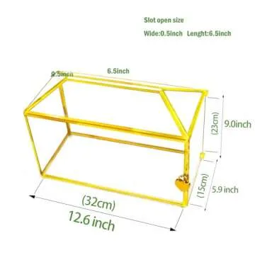 YIMORENCE V Gold Wedding Glass Card Box – 12.6 inch Large Wedding Card Holder Handmade Gold Glass Terrarium with Slot and Heart Lock