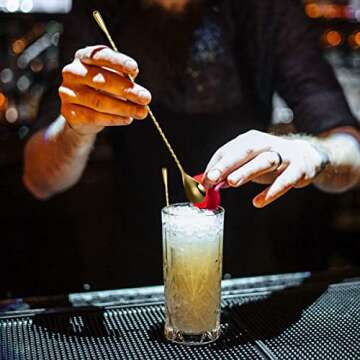 Mixing Spoons (2022 New), 12 Inch Bar Spoons, Stainless Steel Spiral Long Handle Tall Spoon, Bartender Whiskey Cocktail Shaker Spoons, Drink Stirring Blending Spoons, Gold 2pcs