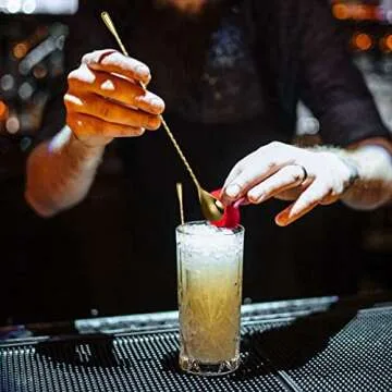 Mixing Spoons (2022 New), 12 Inch Bar Spoons, Stainless Steel Spiral Long Handle Tall Spoon, Bartender Whiskey Cocktail Shaker Spoons, Drink Stirring Blending Spoons, Gold 2pcs