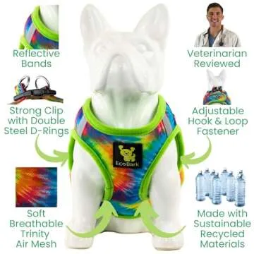 EcoBark Step in Dog Harness - Soft Mesh Dog Vest Harnesses for Puppies and Small Dogs - Reflective and Adjustable No Pull and No Choke Halter Harness - Mesh Comfort Padded Body Harness (Tie Dye, Med)