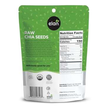 Elan Organic Chia Seeds, 8.8 oz, Natural Raw Black Chia Seeds, Plant-Based, Non-GMO, Vegan, Gluten-F...