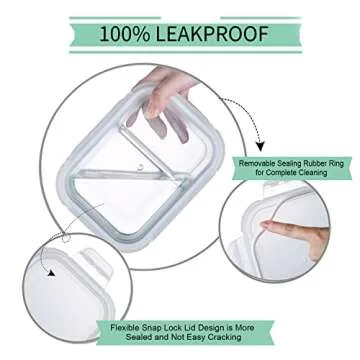 Bayco 6 Pack Glass Meal Prep Containers 2 Compartment, Glass Food Storage Containers with Lids, Airtight Glass Lunch Bento Boxes, BPA-Free & Leak Proof (6 lids & 6 Containers)