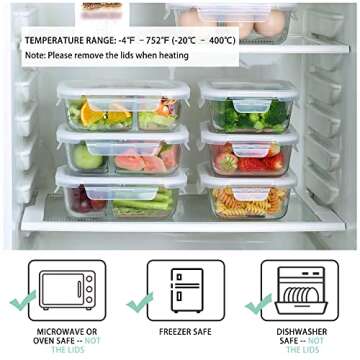 Bayco 6 Pack Glass Meal Prep Containers 2 Compartment, Glass Food Storage Containers with Lids, Airtight Glass Lunch Bento Boxes, BPA-Free & Leak Proof (6 lids & 6 Containers)