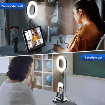 Desk Ring Light with Telescopic Stand, Travel Desktop Hola Light for Phone Selfie Laptop Zoom Video Calls Makeup Tiktok Reels Live Streaming